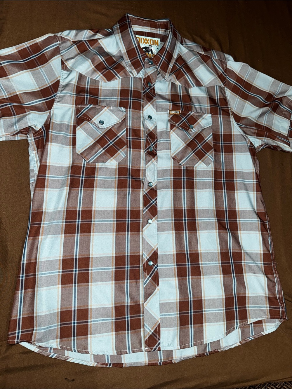 Dixxon El Paso Men's Brown Plaid Bamboo Short-Sleeve Button-Up Shirt